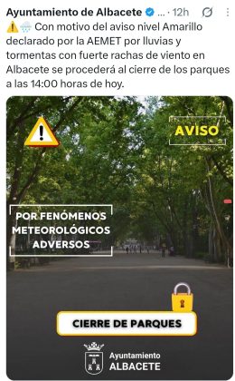 UCIN Albacete exige explicaciones al Ayuntamiento por acotar un «pasillo VIP» al refrescante del Parque Abelardo Sánchez durante el cierre por alerta meteorológica