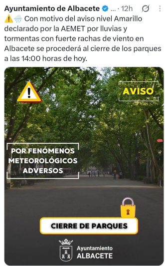 UCIN Albacete exige explicaciones al Ayuntamiento por acotar un «pasillo VIP» al refrescante del Parque Abelardo Sánchez durante el cierre por alerta meteorológica