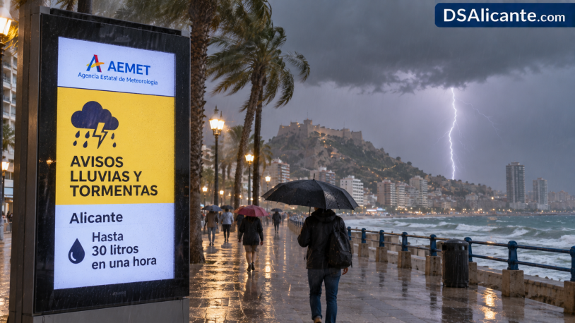 AEMET activa avisos por lluvias y tormentas en Alicante