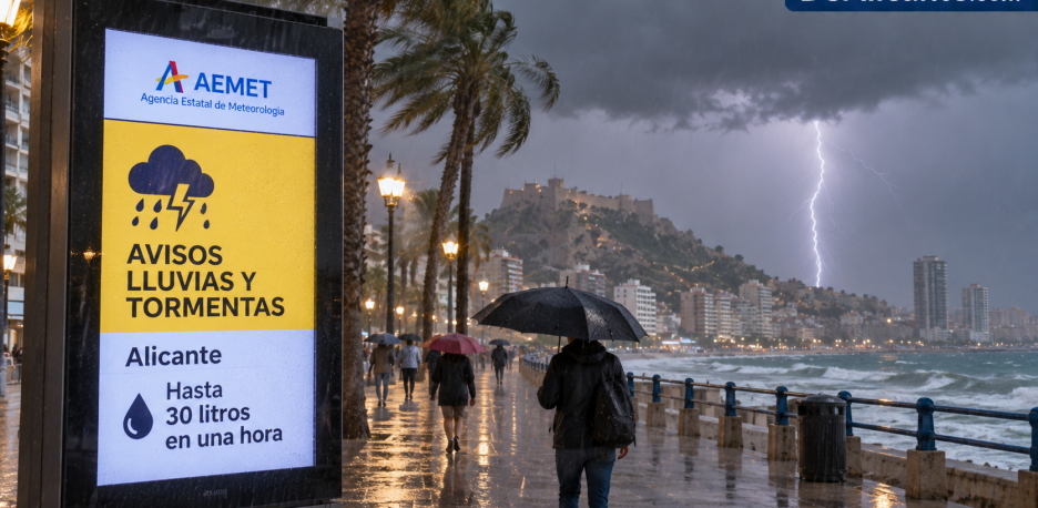 AEMET activa avisos por lluvias y tormentas en Alicante