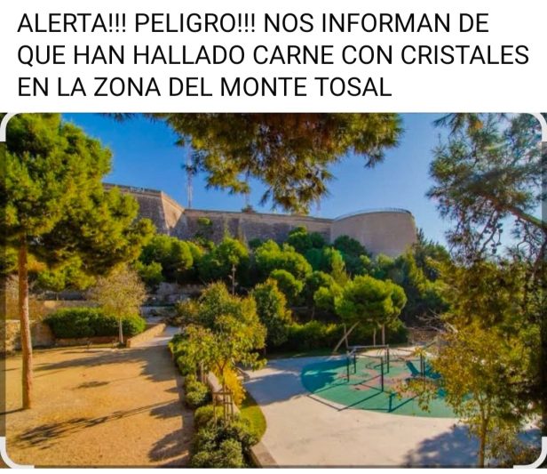 Alerta en el Monte Tossal de Alicante tras la denuncia de carne con cristales tres perros habrían muerto