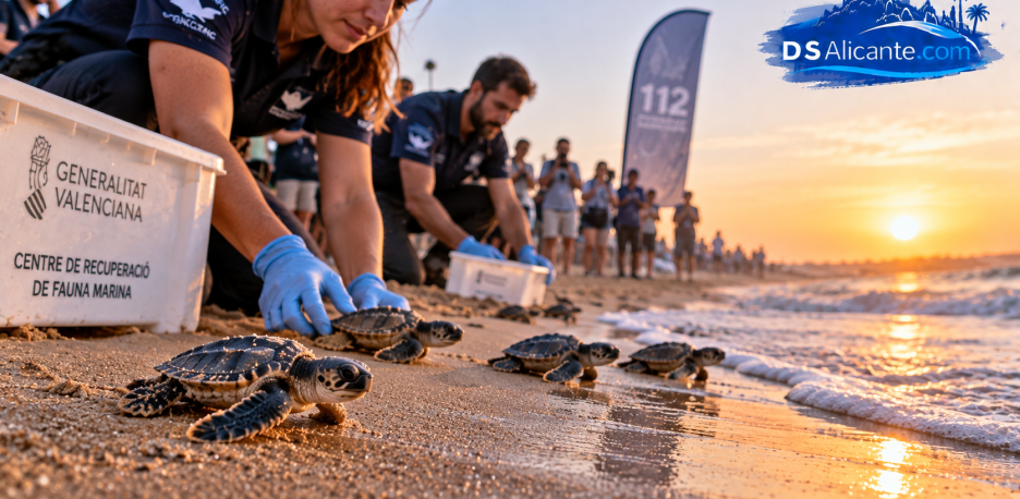 Cuatro tortugas bobas regresan al mar en Elche tras un año