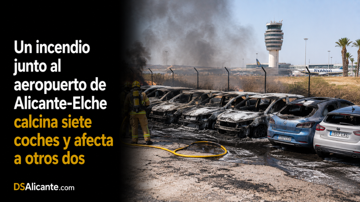 Incendio junto al aeropuerto de Alicante calcina 7 coches