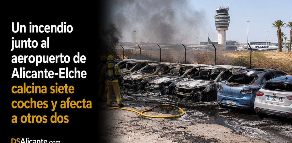 Incendio junto al aeropuerto de Alicante calcina 7 coches