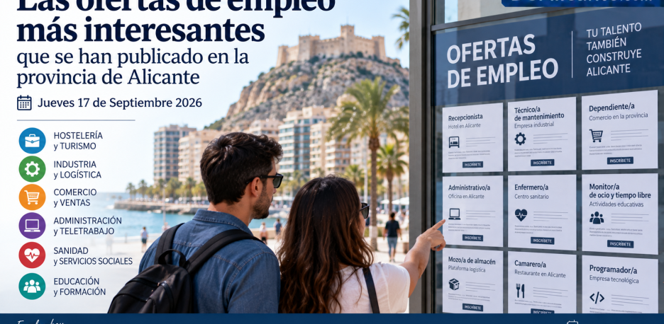 Las ofertas de empleo más interesantes que se han publicado en la provincia de Alicante Jueves 17 de Septiembre 2026