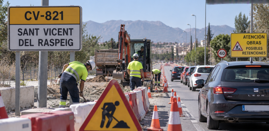 Obras en la CV-821 de Sant Vicent: cortes y retenciones desde hoy