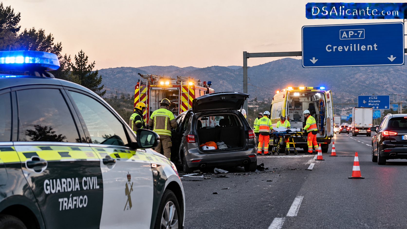 Una mujer muere y otras dos personas resultan heridas tras arrollar un coche averiado en la AP-7 en Crevillent