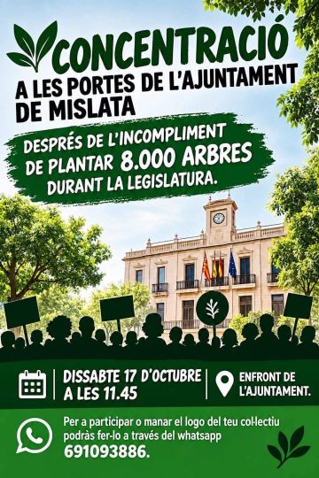 Acude a protestar el sábado a Mislata por el incumplimiento del consistorio a la plantación de árboles