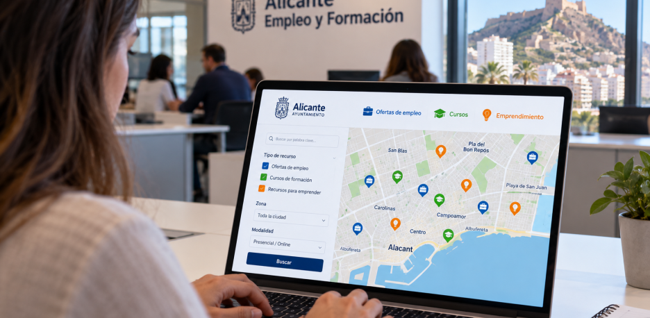 Alicante estrena un mapa con ofertas de empleo, cursos y ayudas para emprender