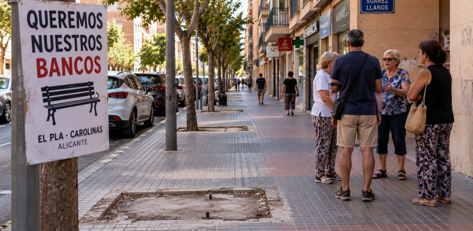 Alicante: vecinos reclaman los 10 bancos retirados de Suárez Llanos