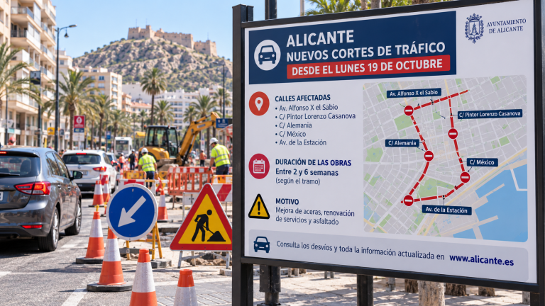 Cortes de tráfico en Alicante desde el 19 de octubre: calles y fechas