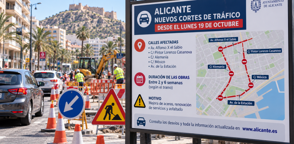 Cortes de tráfico en Alicante desde el 19 de octubre: calles y fechas