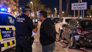 Guardamar: da 1,54 en alcoholemia tras golpear coches