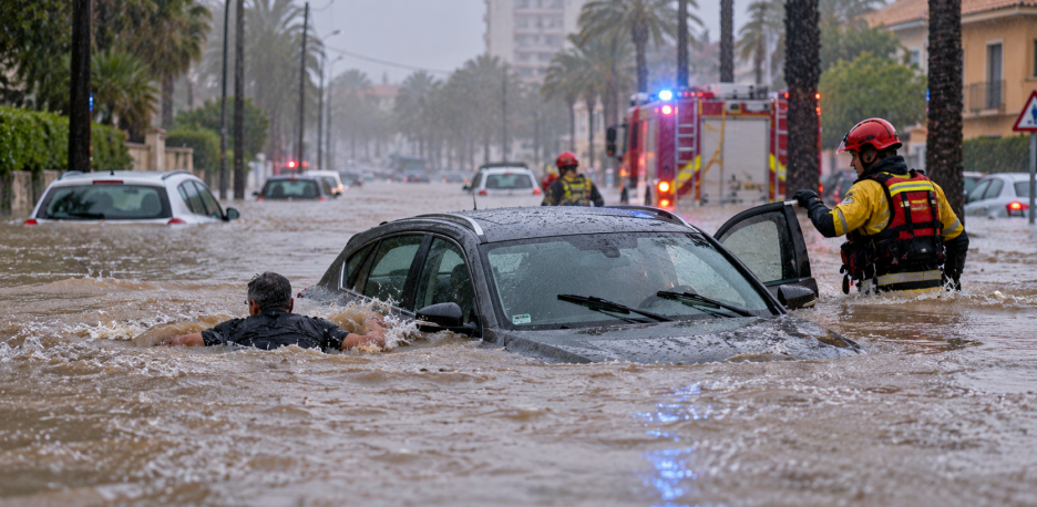 Inundaciones en Dénia: un conductor sale nadando de su coche