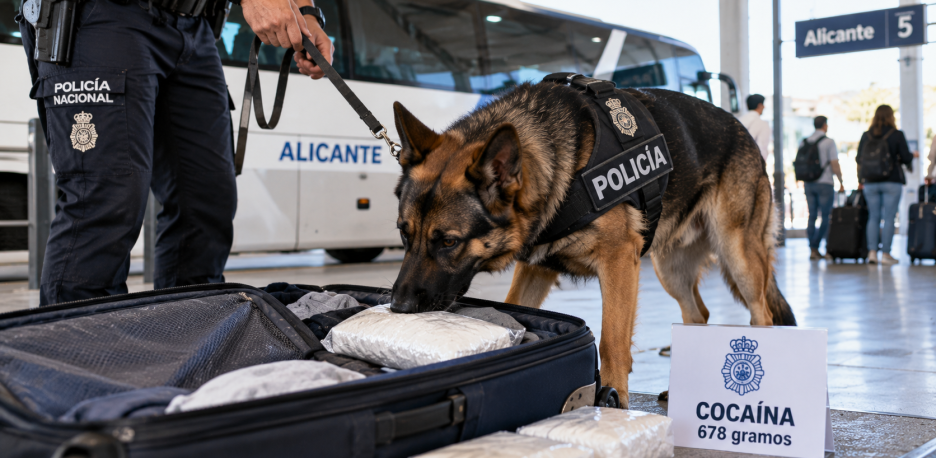 Kata encuentra 678 gramos de cocaína en un autobús de Alicante