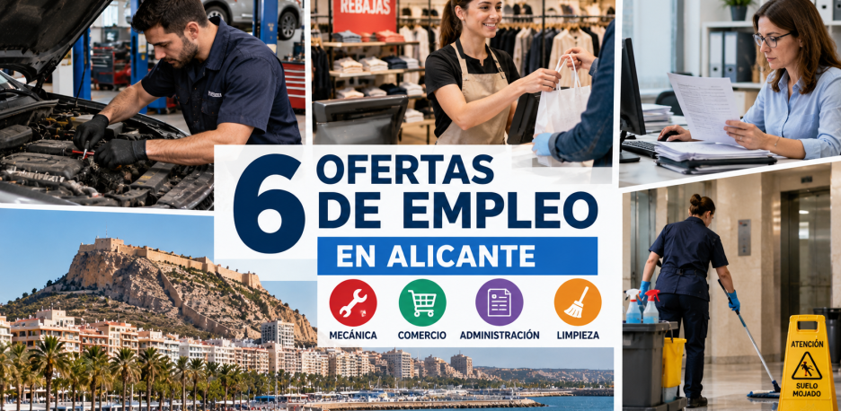 Seis ofertas de empleo en Alicante para mecánica comercio administración y limpieza