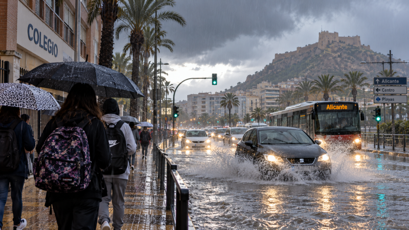 Tormenta en Alicante: casi 30 litros en una hora y 22.890 alumnos sin clase