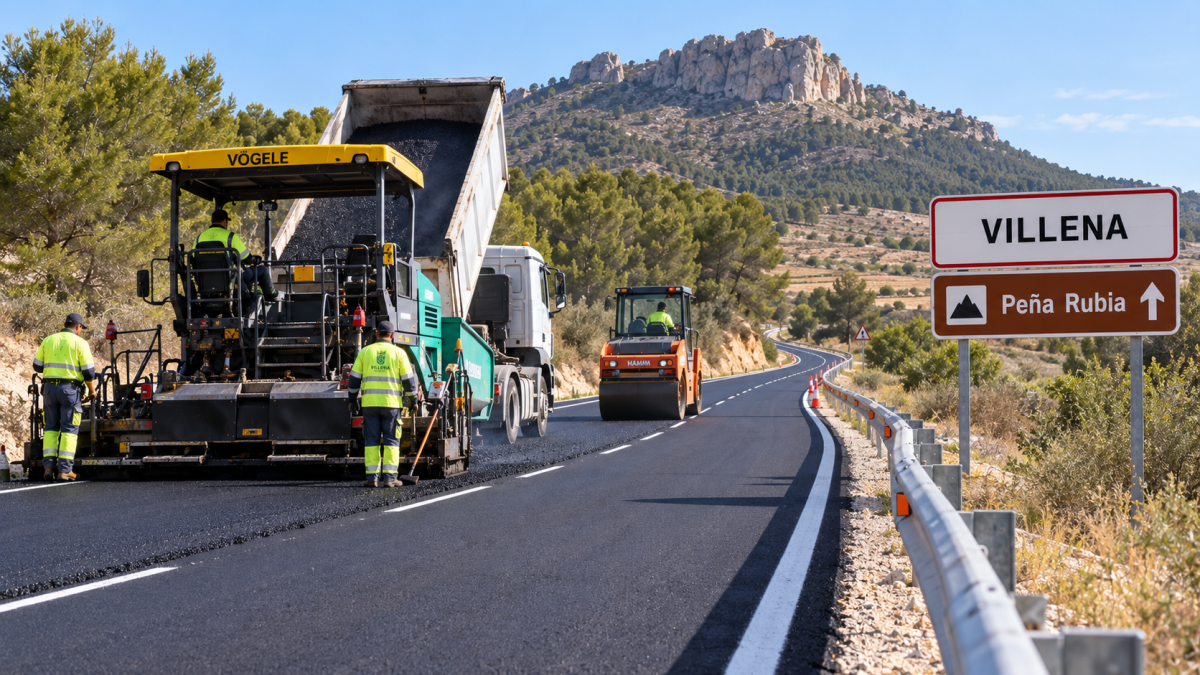 Villena asfalta otros 2,5 km de la carretera de Peña Rubia